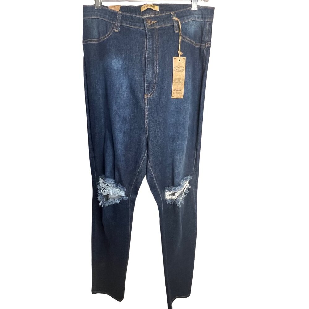 NWT Aphrodite women’s blue jeans size 3XL distressed back pockets stretch high w